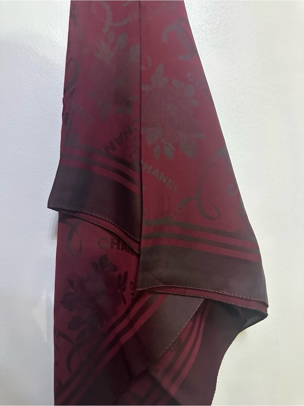New CC burgundy red cashmere silk scarf 46” x 46”bandana